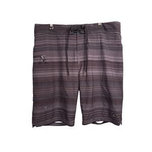 Prana Board Shorts Swim Trunks Mens 34 Black Grey Striped Fenton UPF 50+